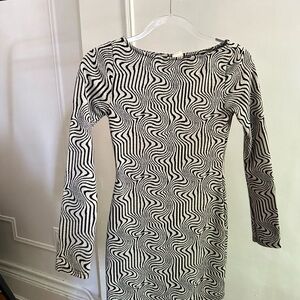 Urban Outfitters Black and White Bodycon Long Sleeve Mini Dress